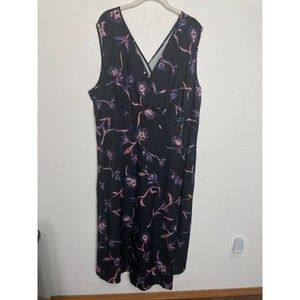 Bloomchic Size 18-20 Floral Knee Length Dress Black V-Neck Sleeveless Pockets